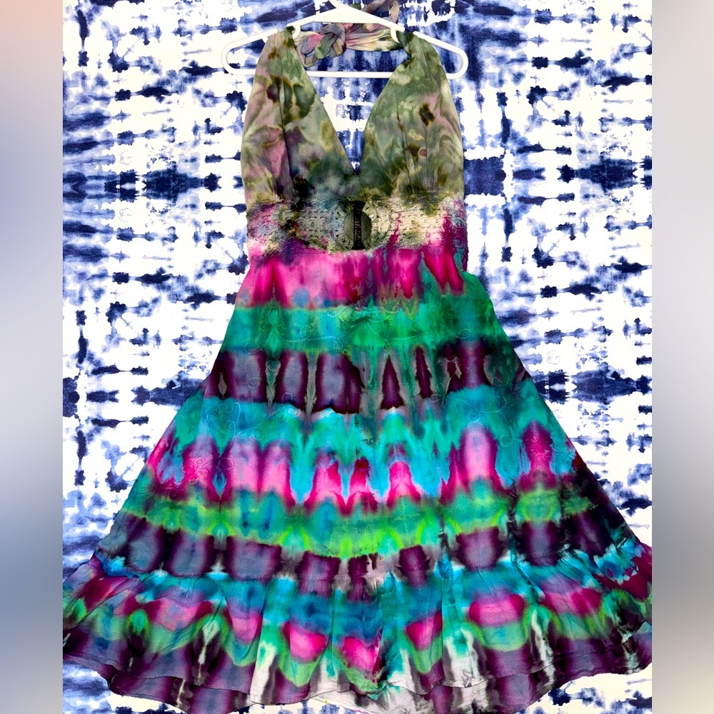 Hand Dyed Tie-Dye Halter Dress Size Small